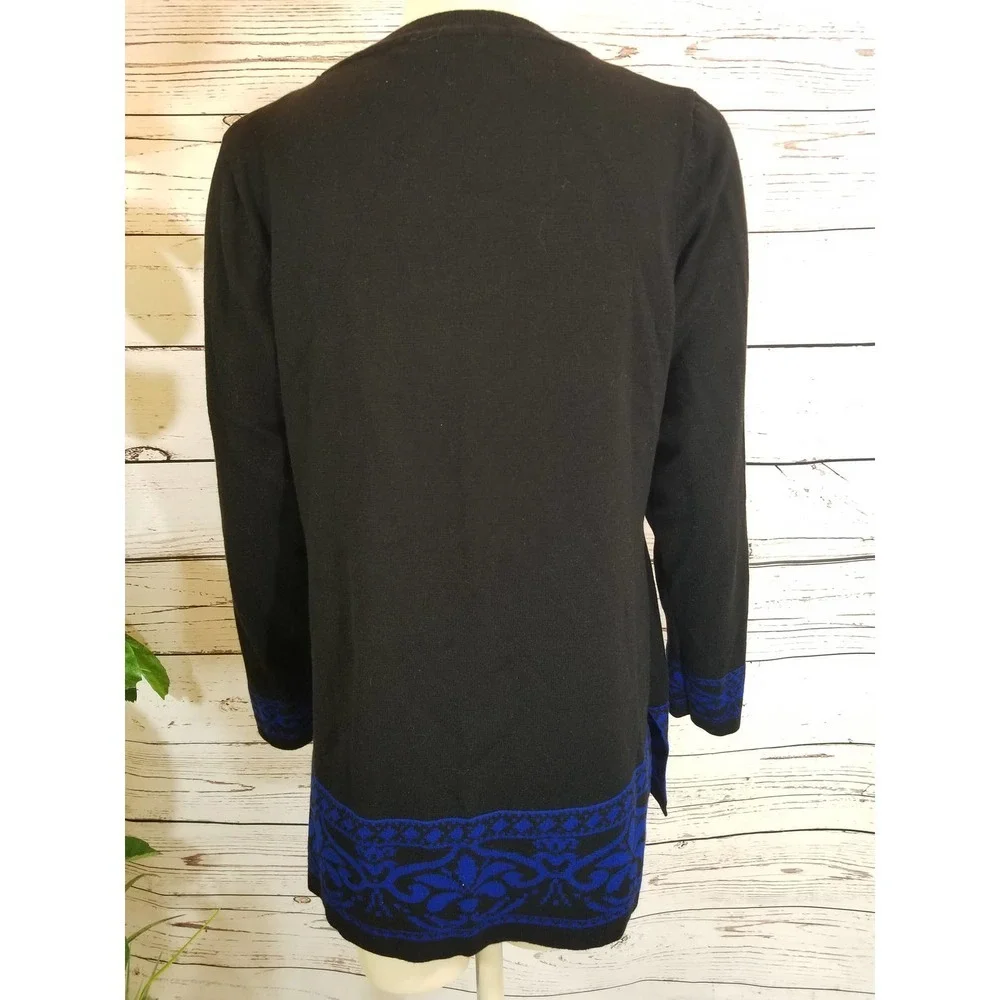 Studio Works Tunic Sweater L Black Blue Damask Scarf Set Long Sleeve - Picture 4 of 11